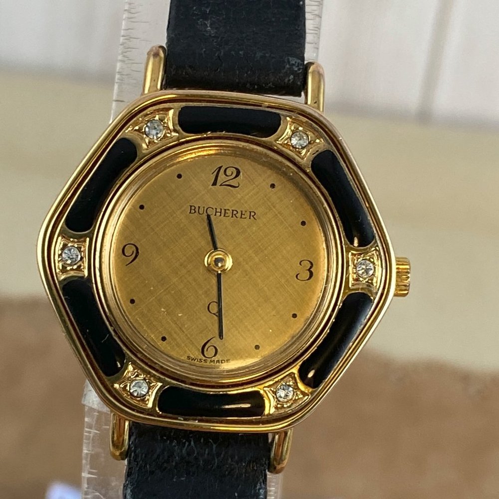 Vintage 1990's Bucherer Ladies 6 Diamond Quartz Wrist Watch